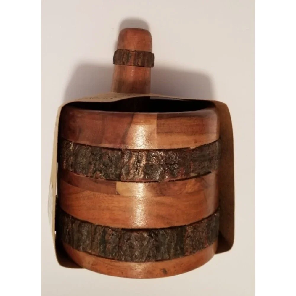 Artisian Natural Wood with Bork Mortar & Pestle Handcrafted India New